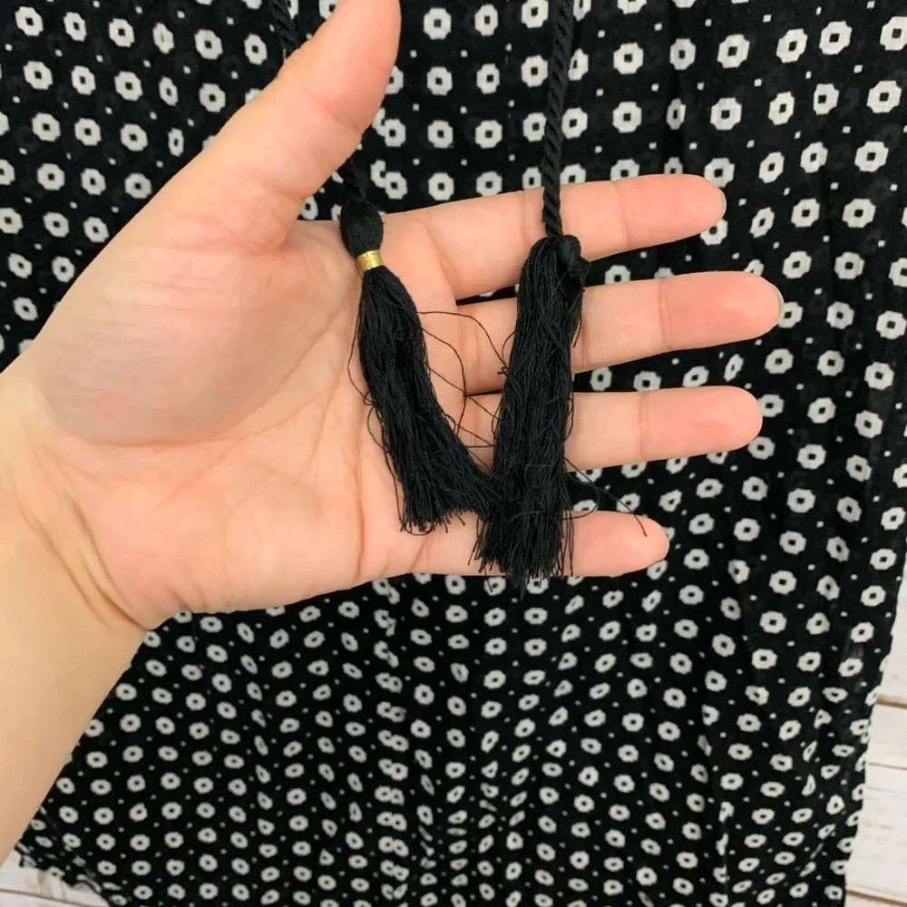 J Crew Jane Black White Cotton Tassel Tie Dress
